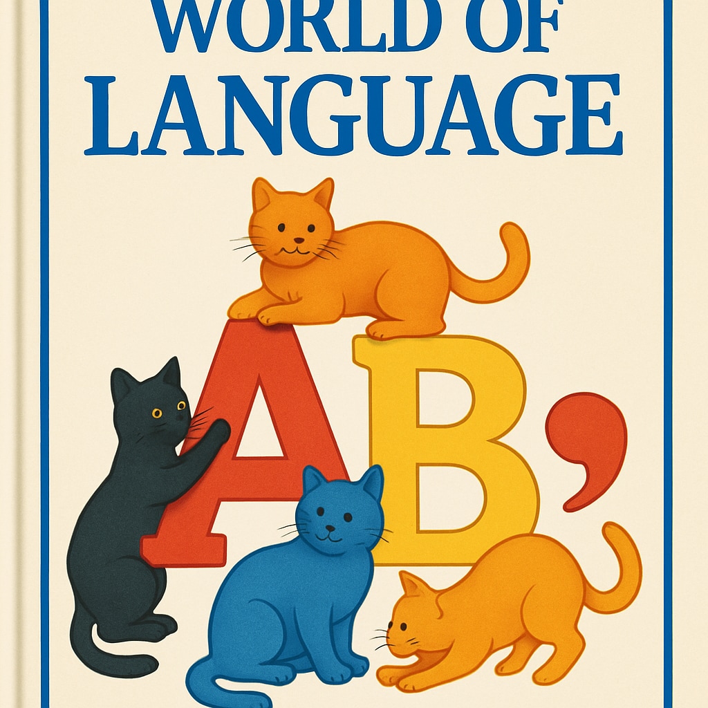 An image of the World of Language textbook with its iconic cat-covered design, representing 80s-90s language education. World of Language textbook featuring scientific reading methods on its cat-covered design.