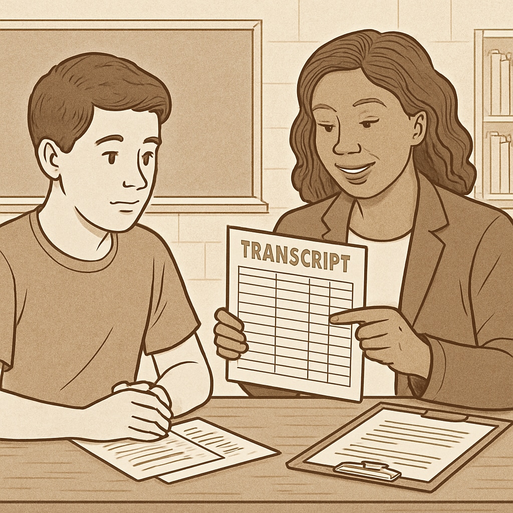 Student reviewing high school credits with a counselor to plan for graduation.