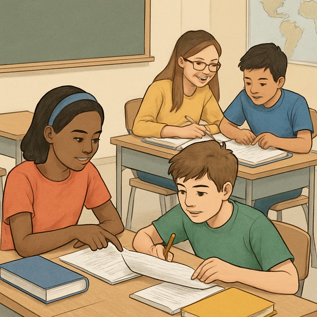 Students collaborating in a classroom setting with visible teamwork and problem-solving activities. Students collaborating on a project that embodies practical learning and real-time tracking concepts.