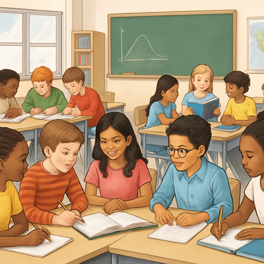A classroom with diverse students engaged in collaborative learning, symbolizing inclusivity in education. Diverse students collaborating in a classroom, representing inclusivity in K12 education.