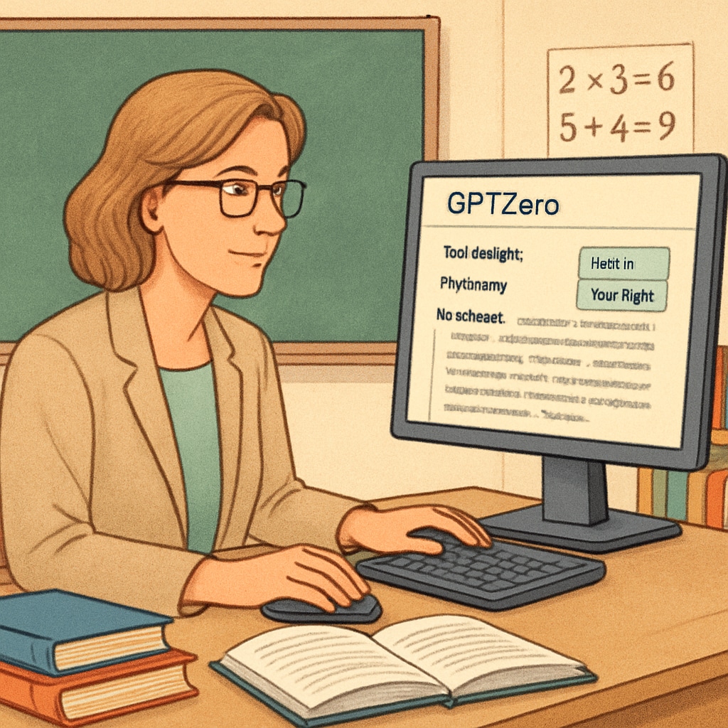 A teacher using GPTZero on their computer to monitor student writing. Teacher monitoring academic integrity with the GPTZero Chrome extension.