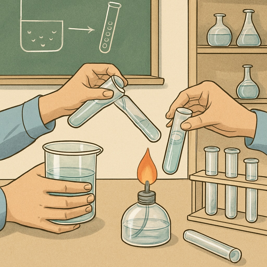 Students conducting a science experiment in a Gaza classroom, highlighting practical learning.