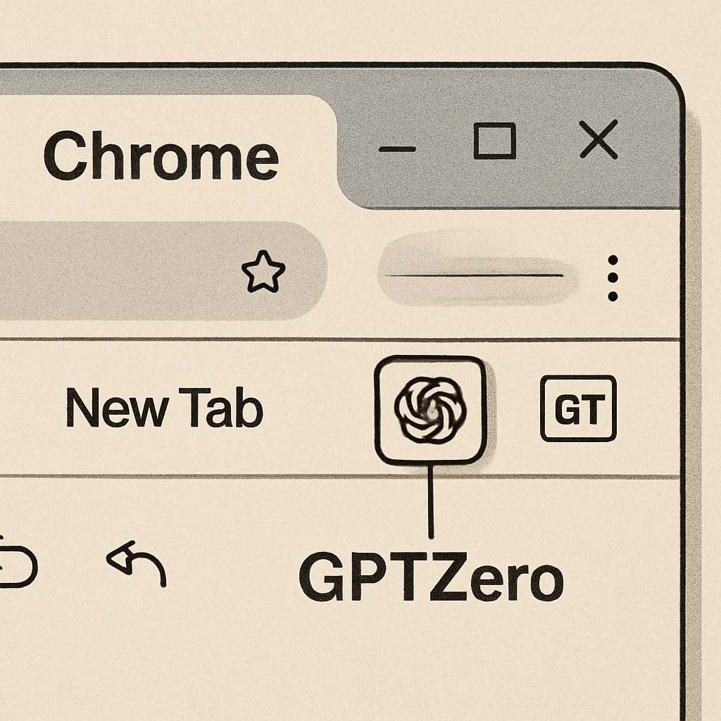 A close-up view of a Chrome browser showing the GPTZero extension interface. Example of GPTZero interface used for writing monitoring.
