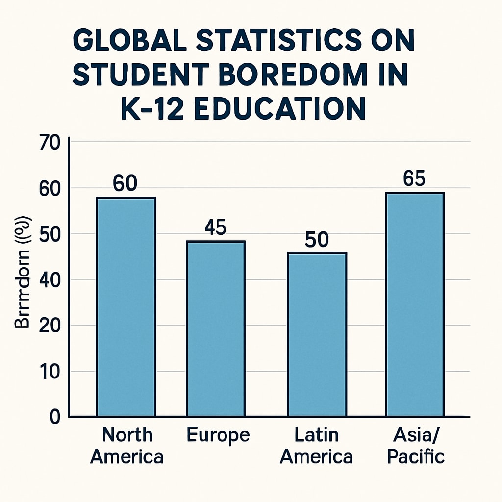 Graph of global K12 student boredom statistics segmented by region.