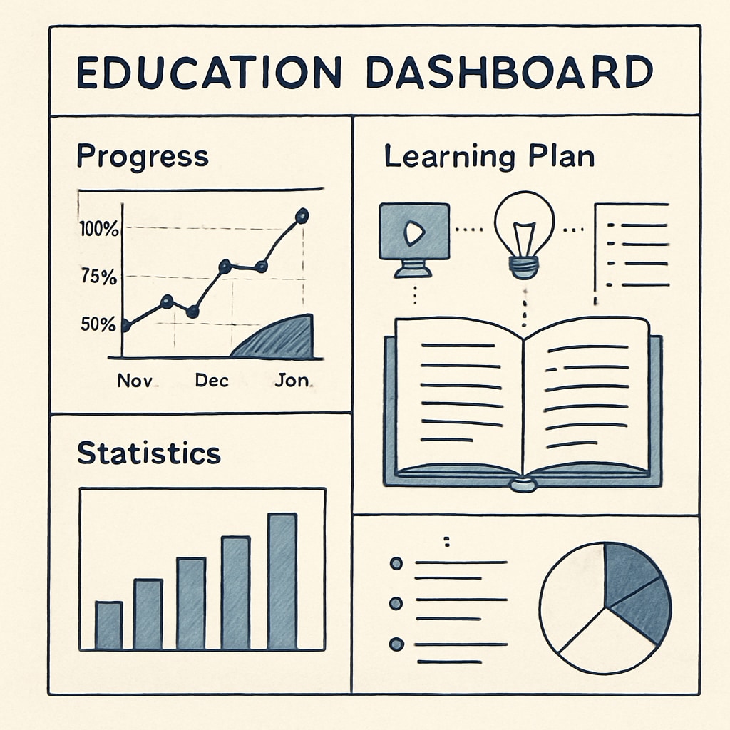 An educational dashboard showing real-time progress tracking and personalized learning plans for students. Dashboard displaying real-time tracking and personalized assessments in education.
