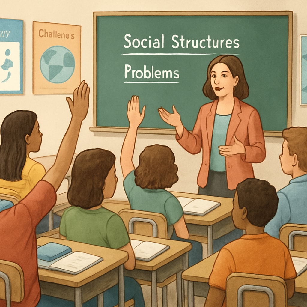 Students engaged in a classroom discussion about class systems and social mobility.