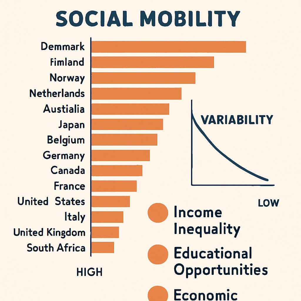 Chart showing social mobility trends across nations, related to education and policies.