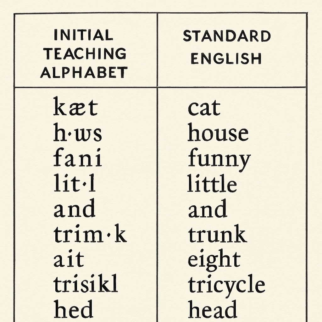 ITA vs. standard English spellings chart.