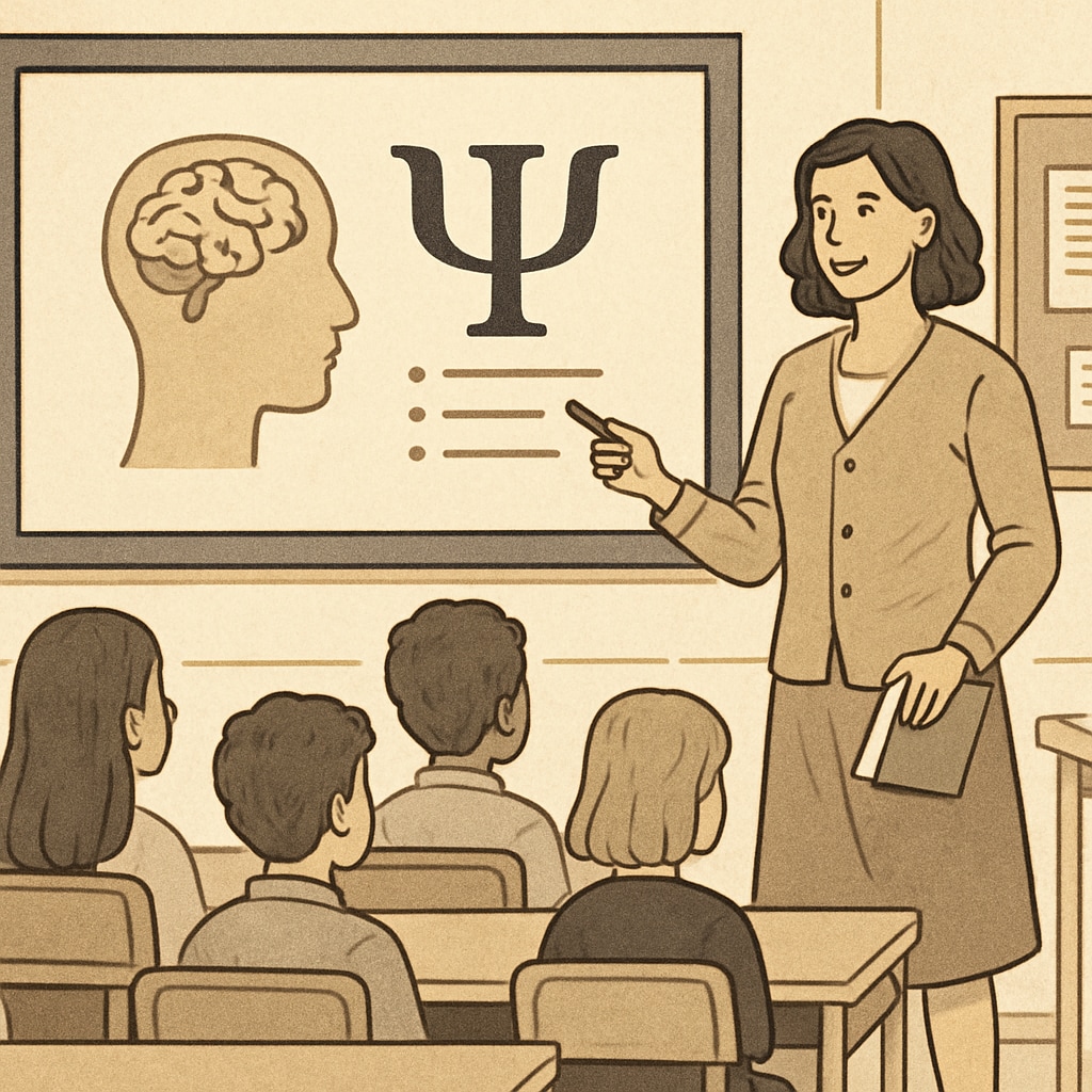A teacher showing a psychology-related educational video to engaged K-12 students in a classroom setting. Students watching a psychology educational video in a classroom.