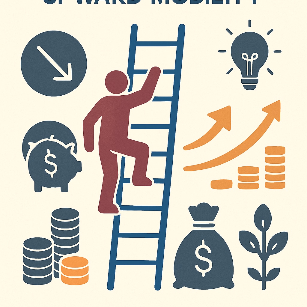 An illustration of upward mobility represented by a symbolic ladder, encouraging discussions about challenges and solutions to achieving economic equity. A symbolic image of a ladder representing upward mobility, linked to discussions of economic mobility in social studies.