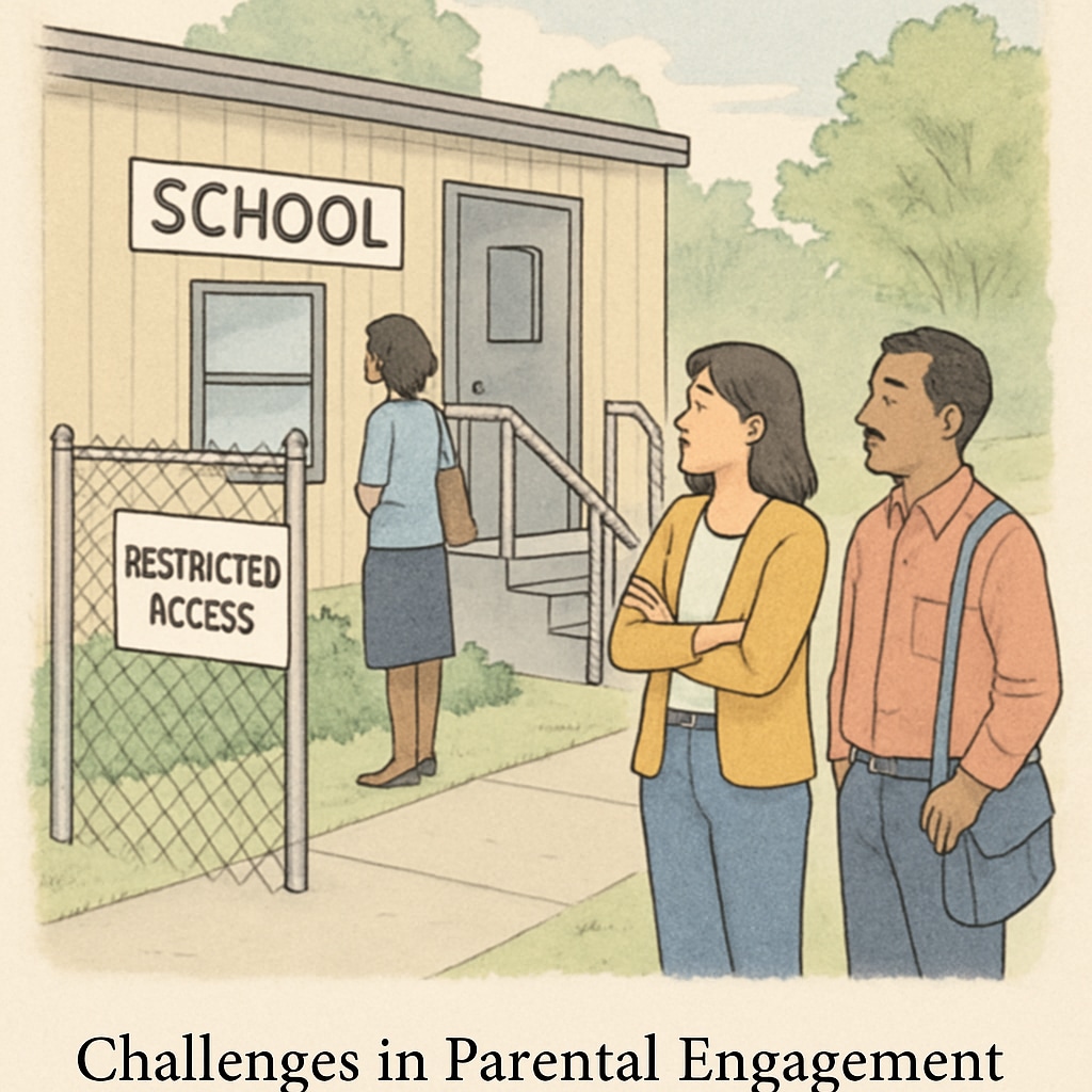 Parents waiting outside temporary school campus during renovation with restricted access