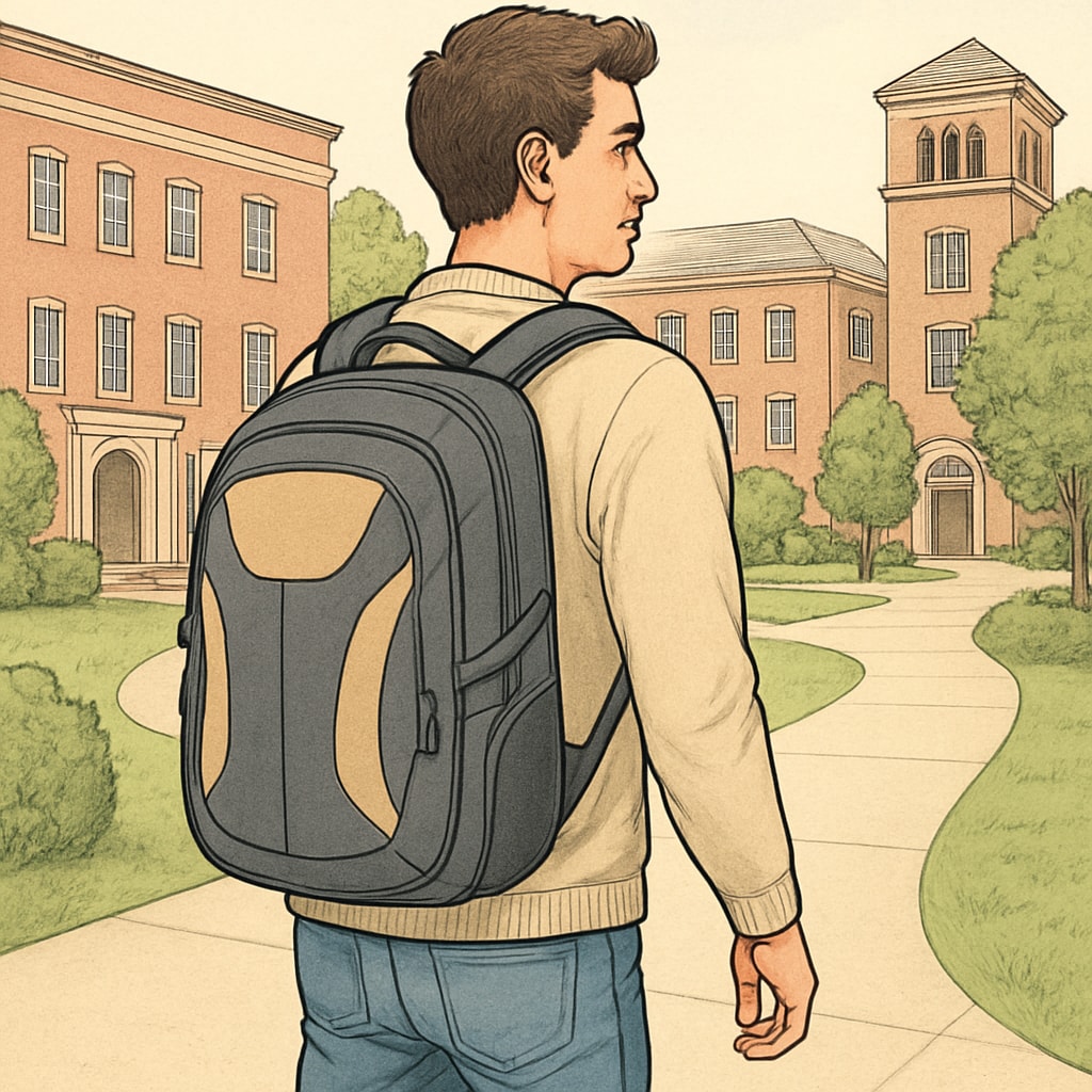 College student using a practical and affordable backpack.