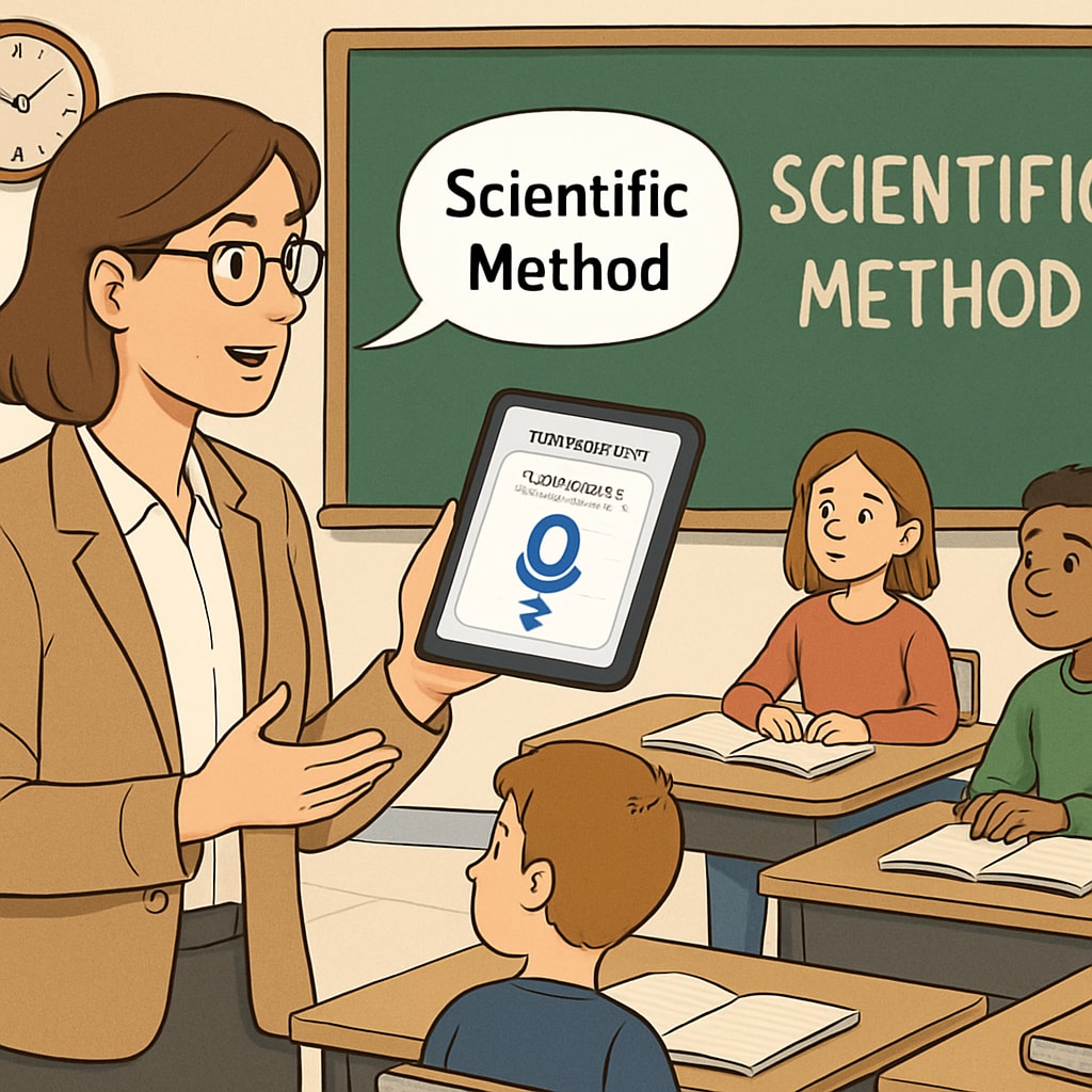 Teacher using a speech-to-text tool in a classroom setting for lesson notes.