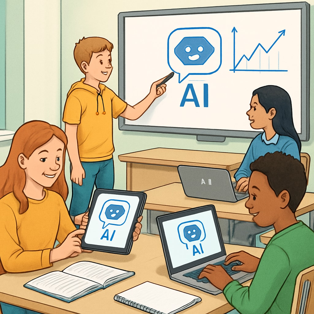 Students engaging with AI tools in education, demonstrating the impact of artificial intelligence on learning and talent selection.