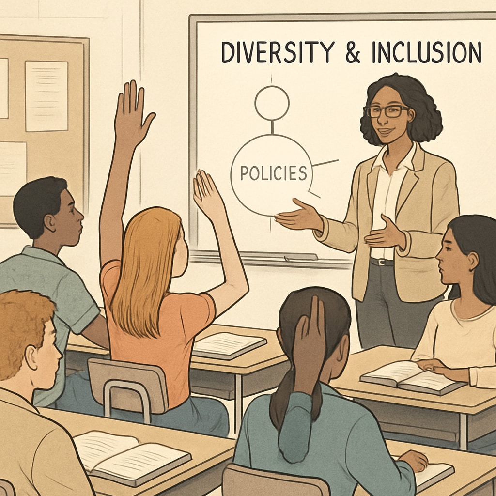 Students in a classroom discussing inclusivity and wokeness in schools.