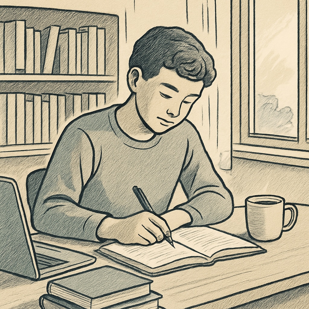 A student writing their personal college essay, focusing on resilience and achievements. A student working on their Harvard application essay to highlight strengths despite academic challenges.