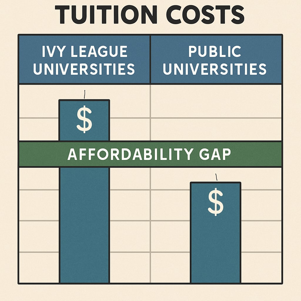 Tuition comparison chart highlighting Ivy League versus public university costs.