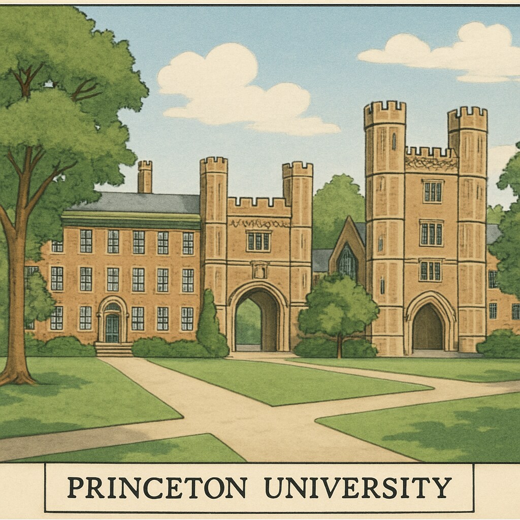 A photograph of Princeton University campus, showcasing its iconic architecture and lush greenery. Princeton University campus, representing elite education and Ivy League reputation.