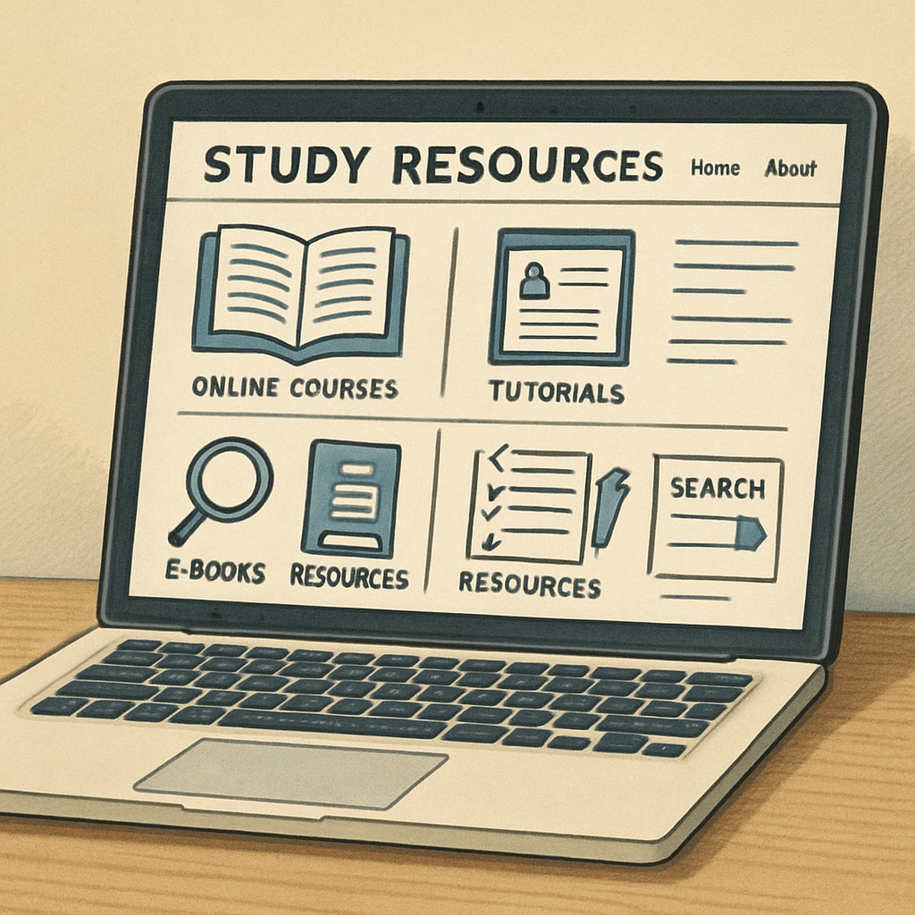 An educational website interface displayed on a laptop, highlighting accessible online study resources. Laptop showing an educational website offering study resources for high school students.