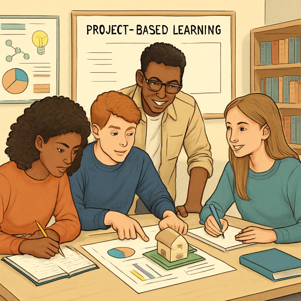 A diverse group of high school students engaged in project-based learning, representing an alternative to Ivy League-focused education. High school students collaborating on a project, highlighting non-Ivy League options.