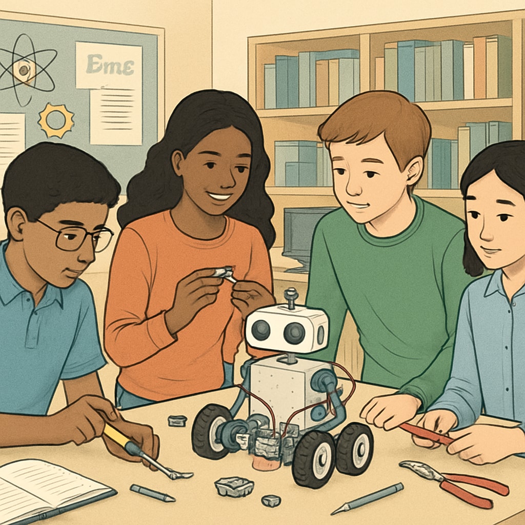 Students engaged in a robotics project as part of STEM-integrated teaching.