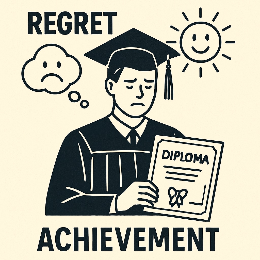 A high school graduate holding a certificate, symbolizing high school diploma regret and redemption.