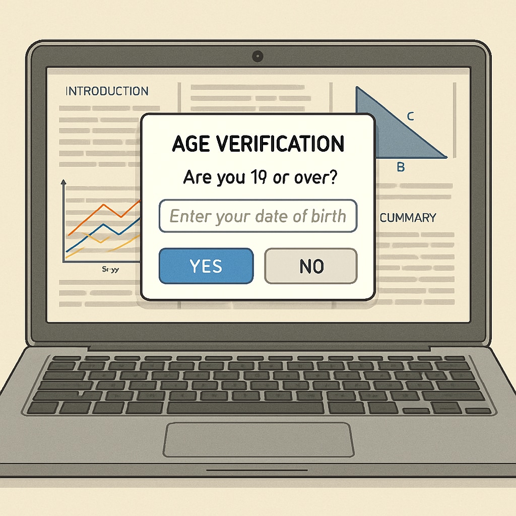 A laptop screen showing an age verification prompt, highlighting challenges for K12 students accessing online learning materials.