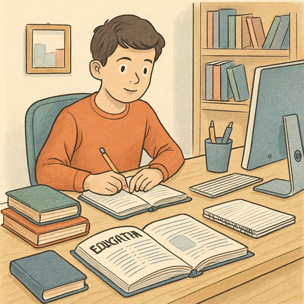 Education recovery in the UK: A young student reviewing materials.