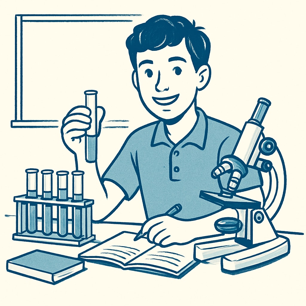A teen smiling while working on a science project, representing an engaged and confident learner. A motivated teen working on a science project, showcasing regained confidence and interest in learning.