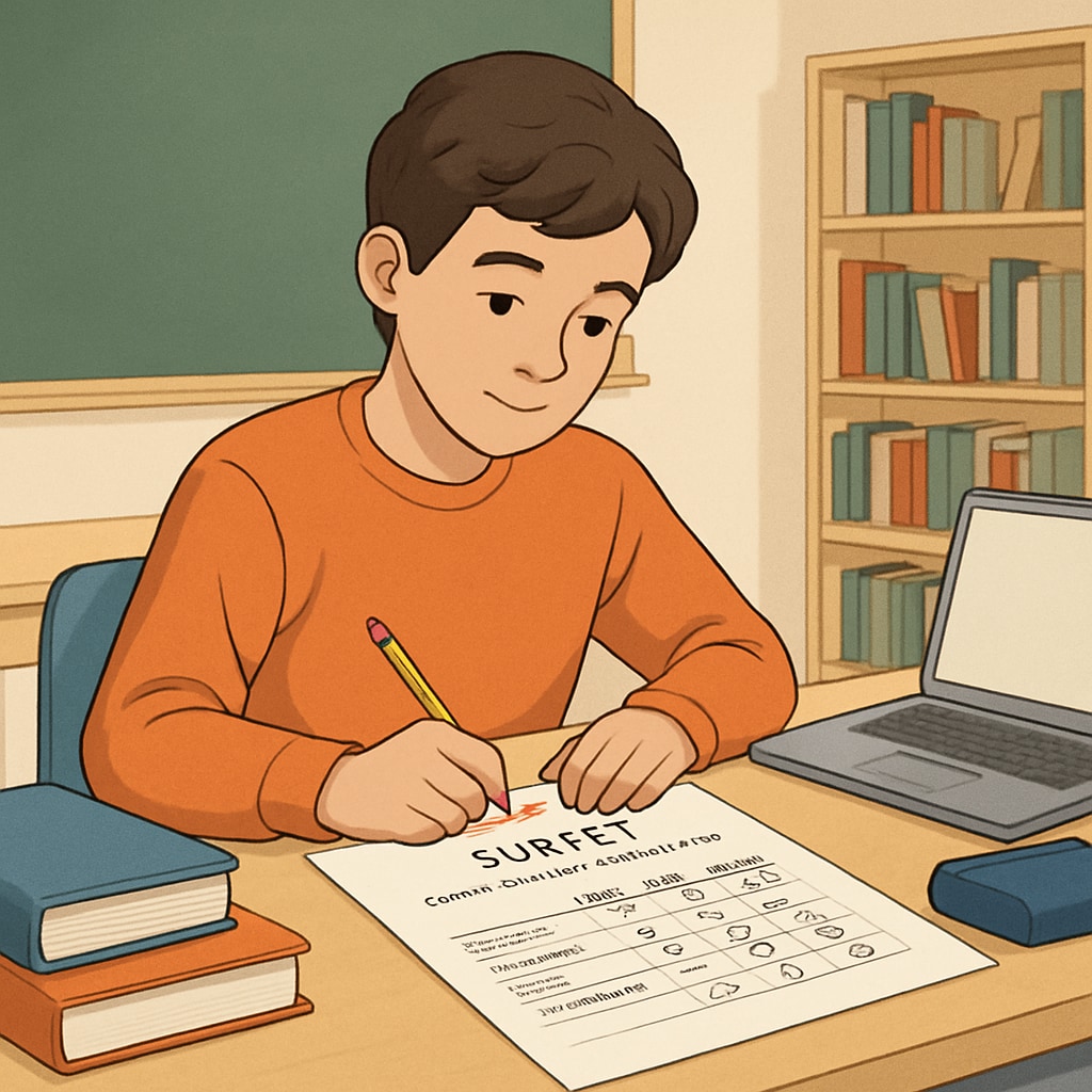 A student completing a survey questionnaire about their learning experiences with short videos. Student participating in a survey about short videos in education.