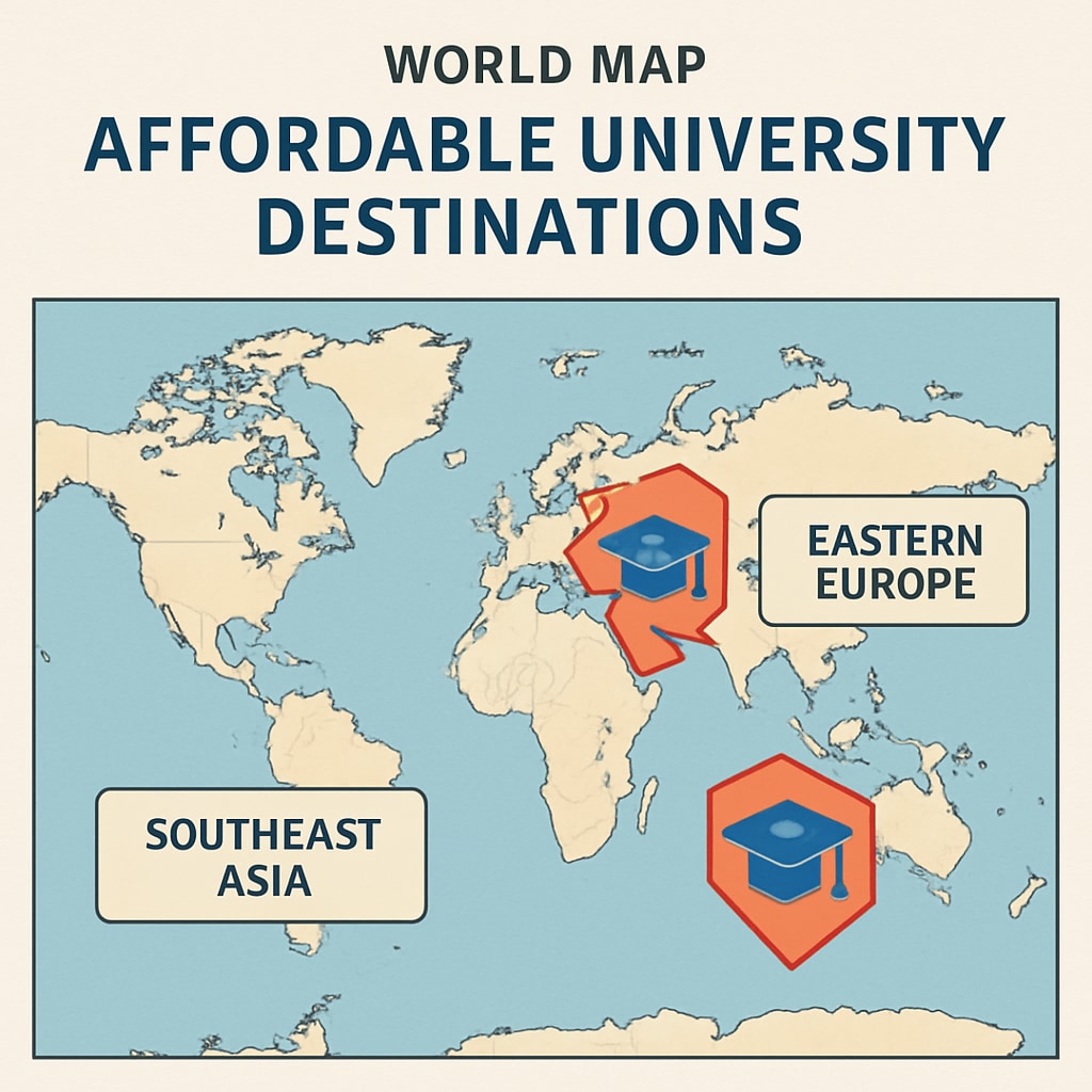 Map of affordable university destinations for AS-Level students with budget constraints.