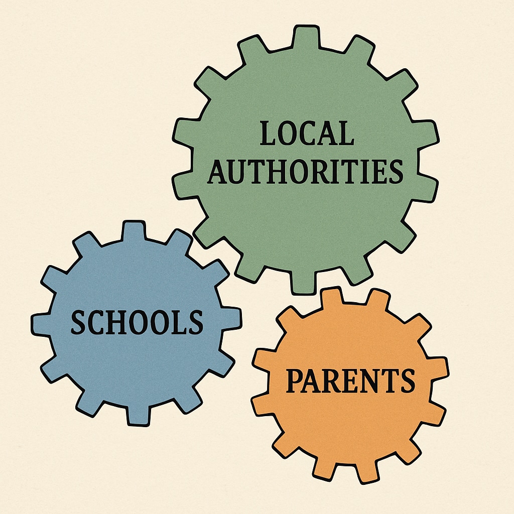 An illustration showing interconnected gears labeled Illustration of gears labeled