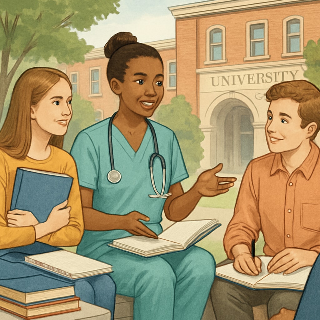 Nursing student engaging in social activities on a university campus.