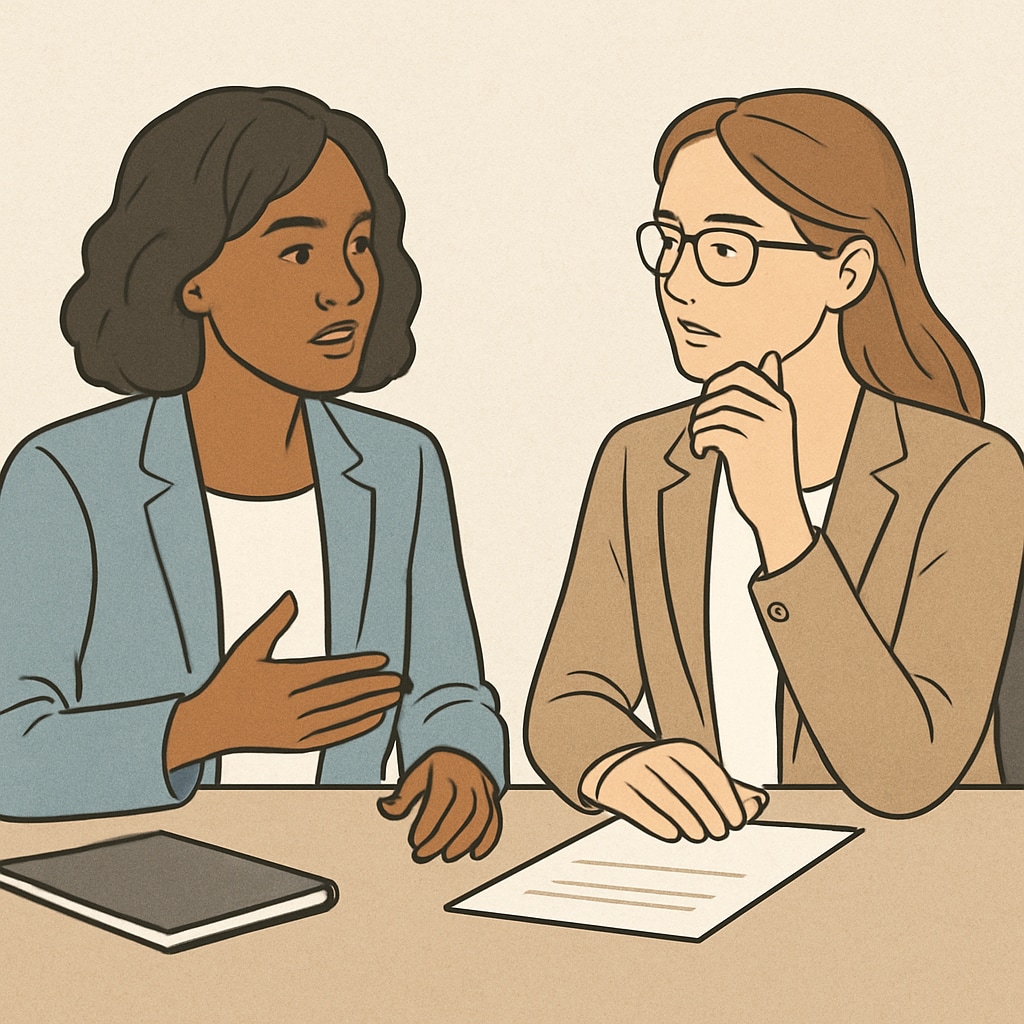 Two women business leaders in conversation, representing empathetic and effective communication. Women entrepreneurs discussing communication strategies for leadership.