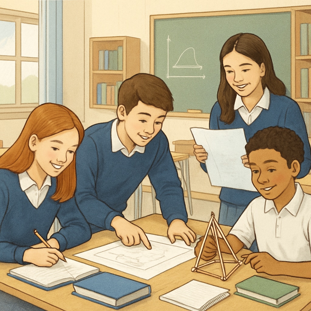 Students in a classroom working on a project, balancing academic and real-world skills.