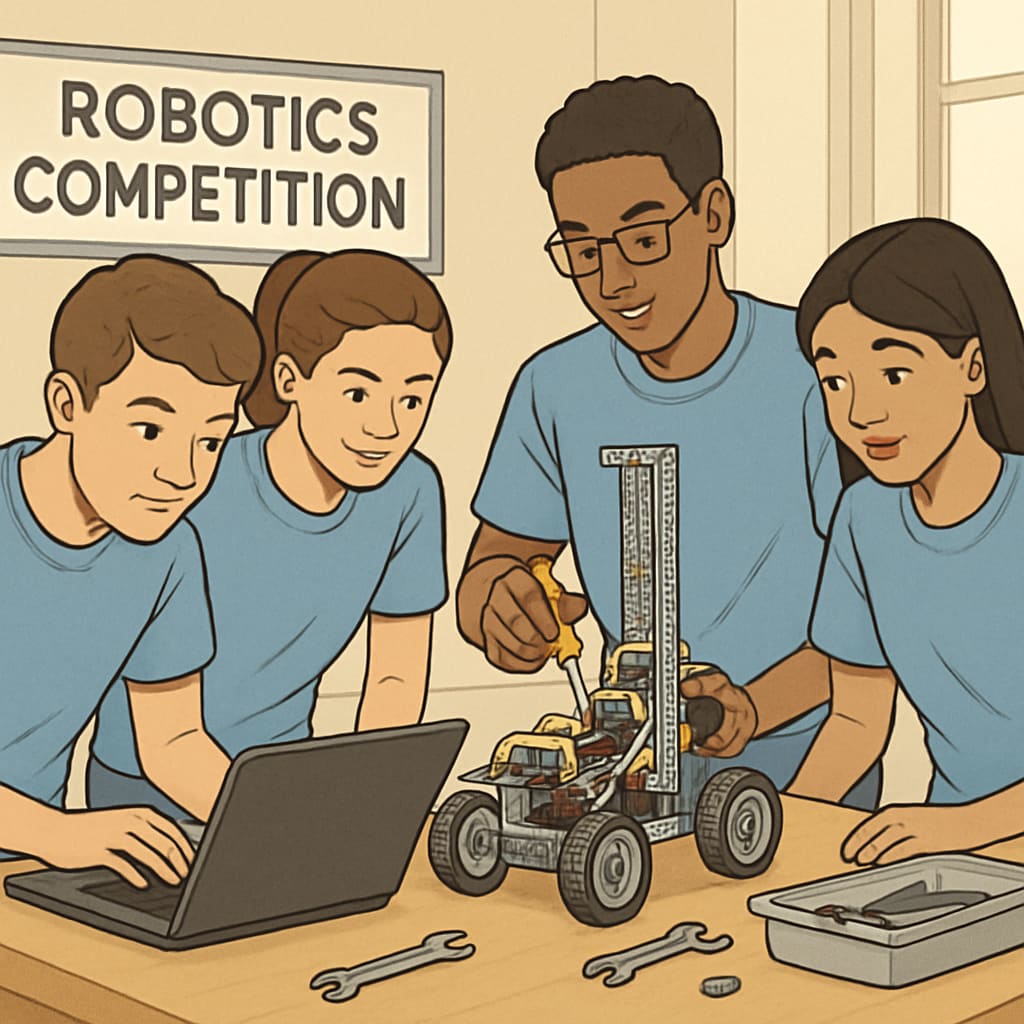 High school students engaging in a robotics competition to develop practical skills.
