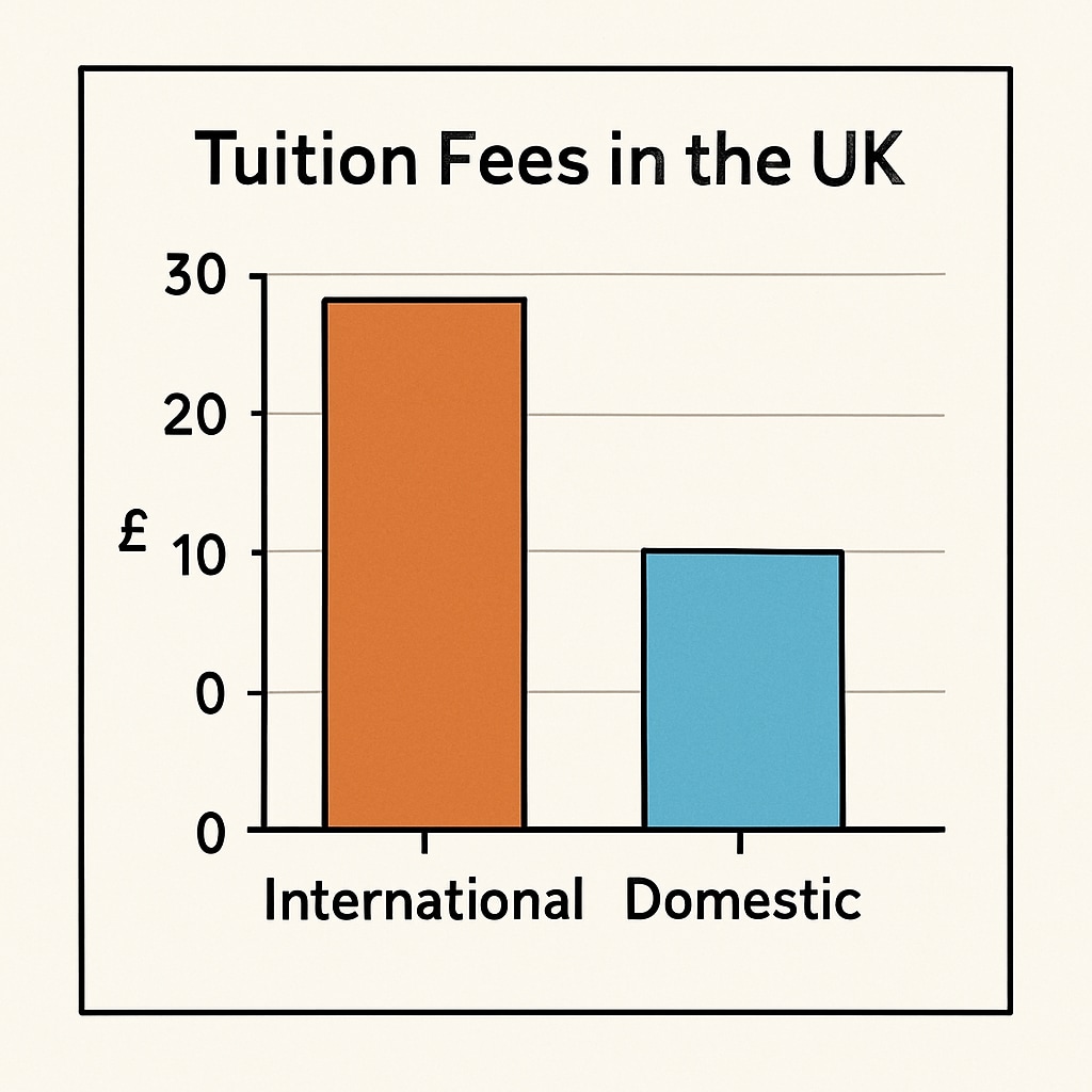 Graph showing the disparity between international and domestic tuition fees in the UK, highlighting the scale of the financial challenge for immigrant students. Tuition fee disparity graph for UK immigrant students.