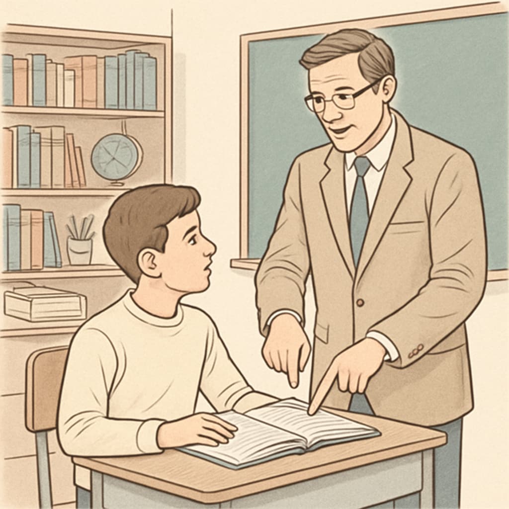 A student receiving mentorship from a teacher in an academic setting, symbolizing guidance and support. Mentorship and support in educational institutions for academic success