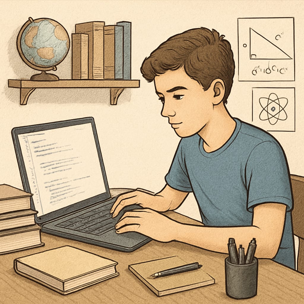 A teenager working on a coding project on a laptop, representing interest-based learning and academic engagement. Teenager coding on a laptop for interest-based learning