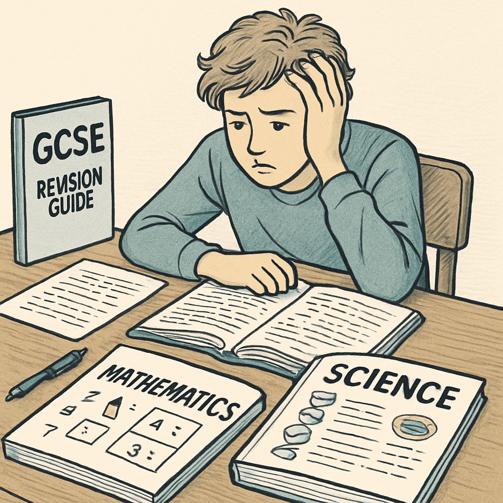 A teenager experiencing academic anxiety while preparing for GCSE exams.