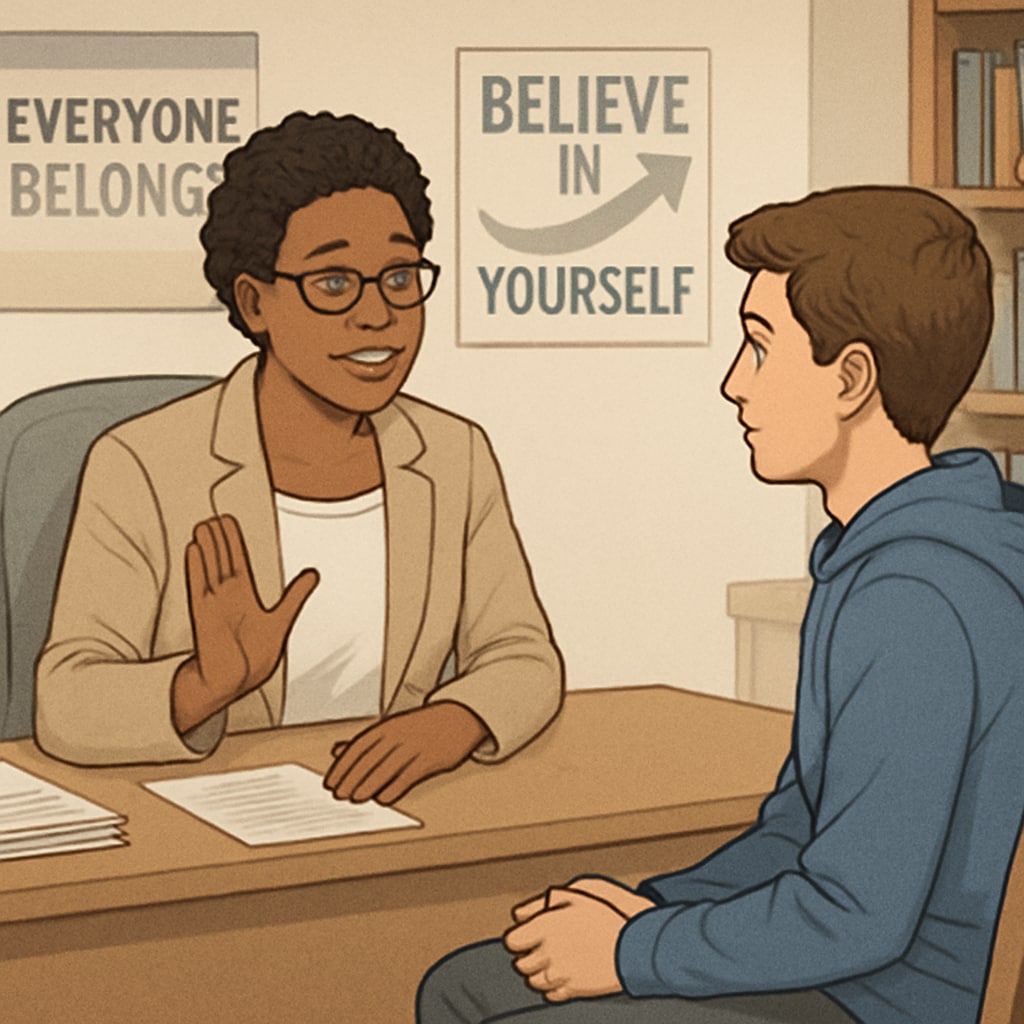 School counselor assisting a student, representing key non-teaching roles in education.
