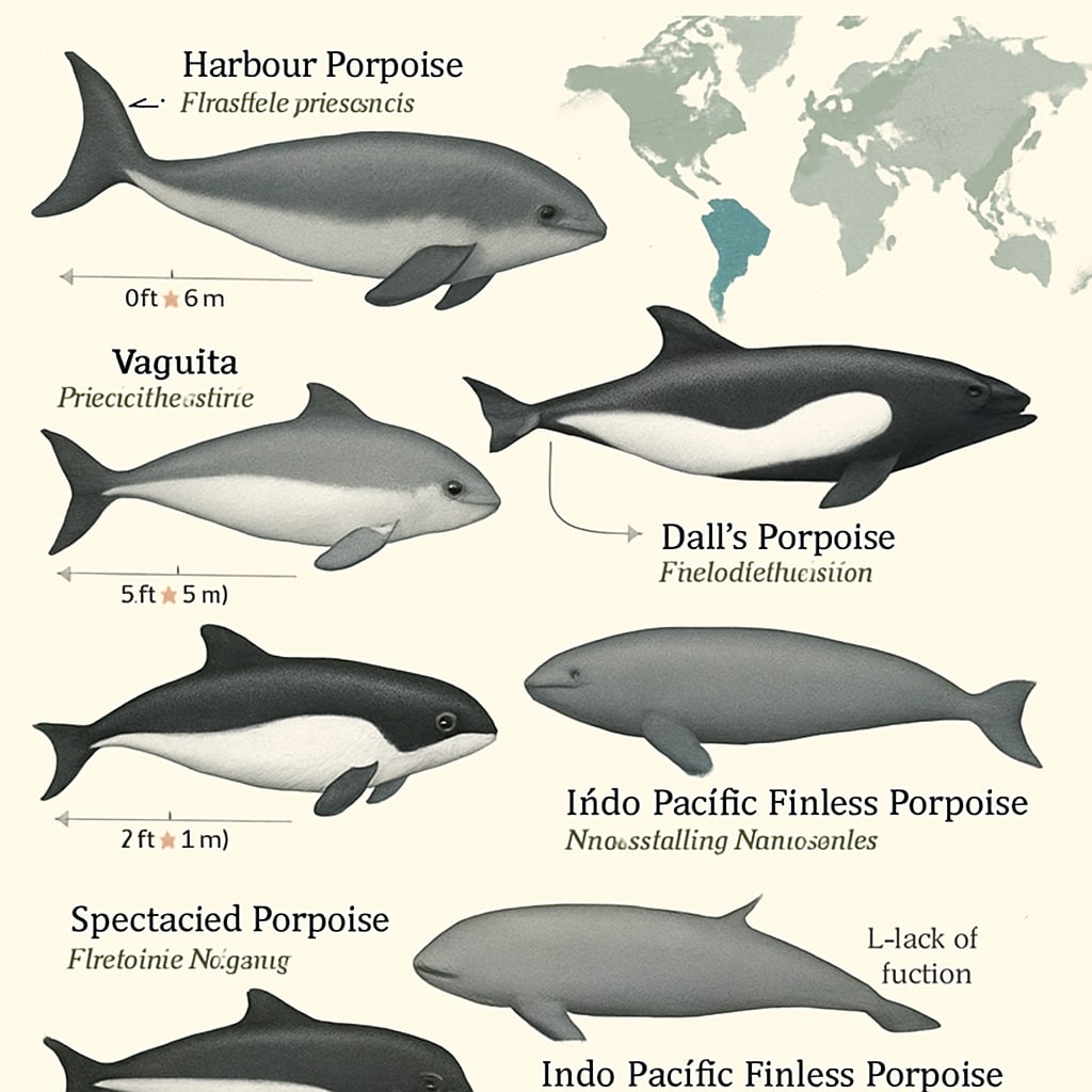 Infographic showcasing visual comparisons of porpoise species, related to marine life education.