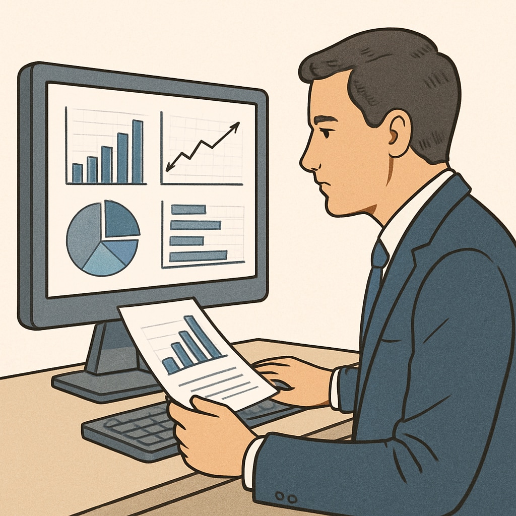 A data and finance professional analyzing information to balance business analytics and finance.