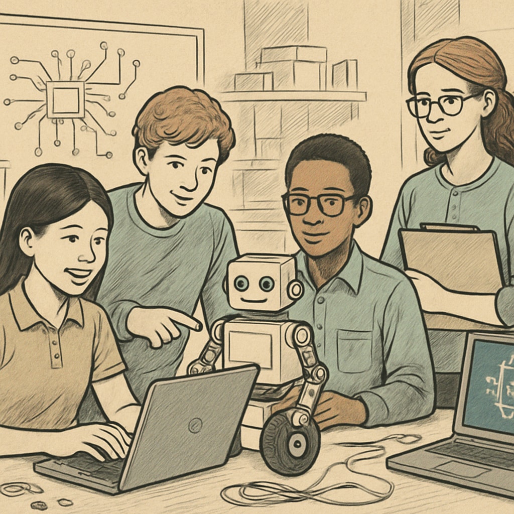 Students working on an AI-related technology project to develop future-ready skills.