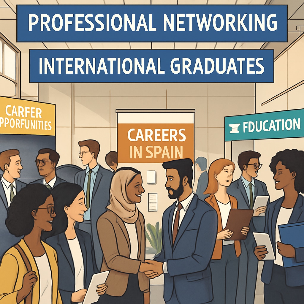 A professional networking event for international graduates in Spain, showcasing career opportunities. Networking event for graduates in Spain