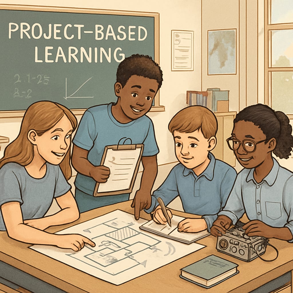 Classroom project-based learning with students solving real-world problems.