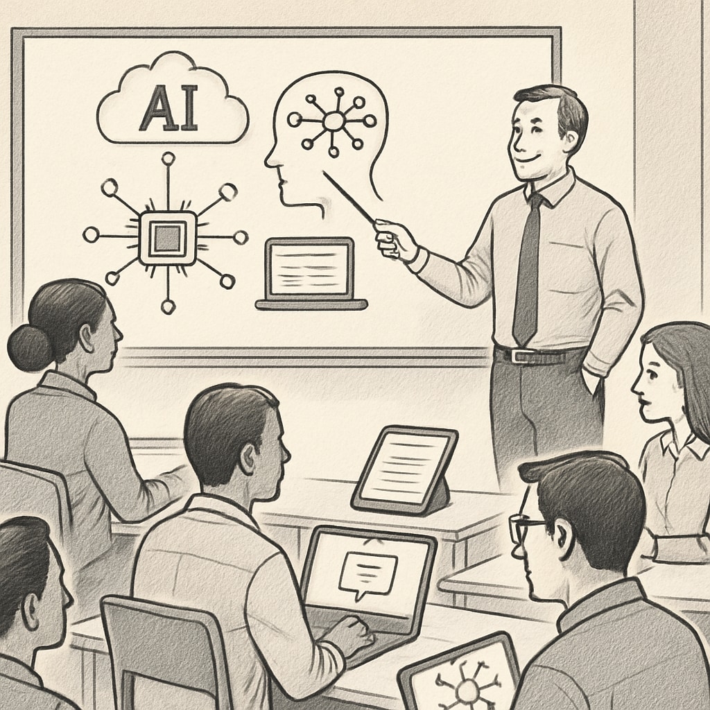 Teachers in a workshop learning to use AI tools for teaching.