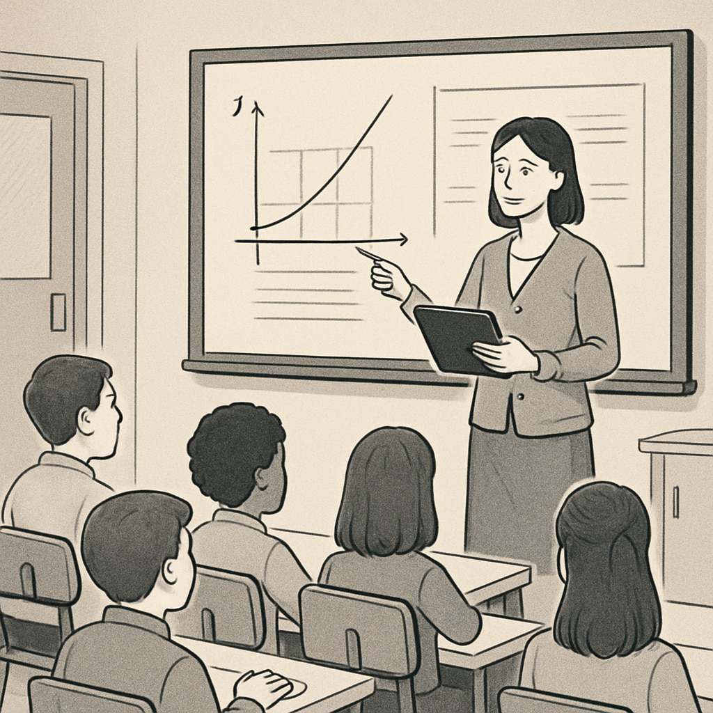 A teacher demonstrating digital tools in a K12 classroom, linked to effective learning methods research survey.