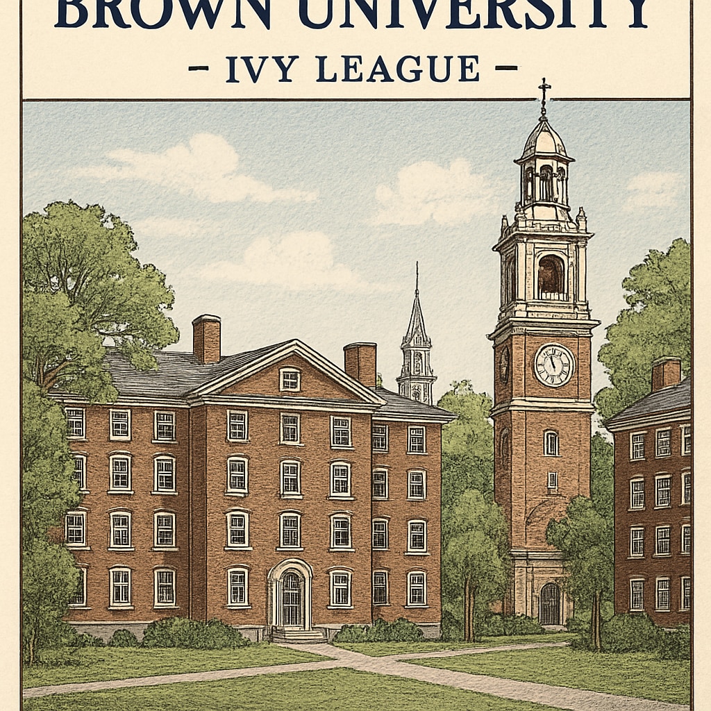 A photo of Brown University's campus, emphasizing its renowned Ivy League status and historical architecture. Brown University campus showcasing historical architecture, linked to policy changes.