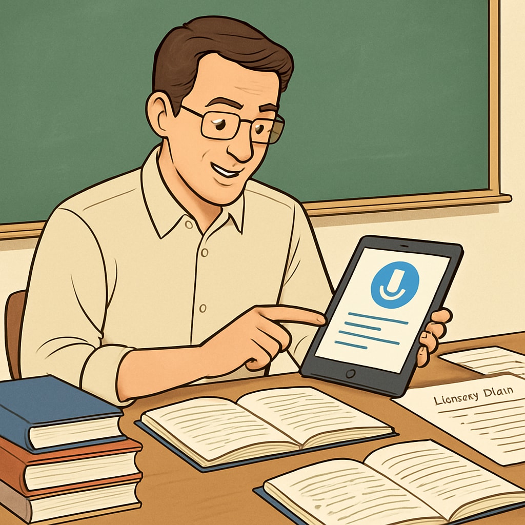 A teacher using a voice-to-text tool like WillowVoice on a tablet to create lesson plans effortlessly. Teacher utilizing WillowVoice for lesson planning with voice-to-text technology